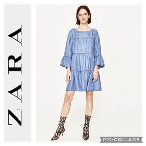 ✨ZARA Chambray Soft Denim Tiered Dress Size XS✨